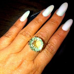 HUGE Round Prasiolite Solitaire Ring